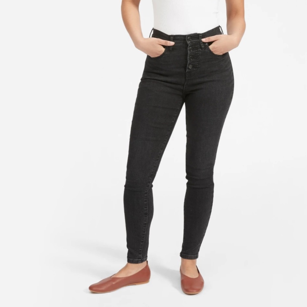 EVERLANE | Black Stretchy High Waisted Button Fly Jeans